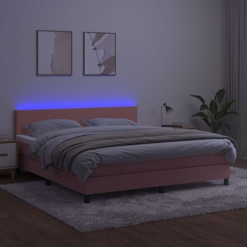 Łóżko kontynentalne z materacem i LED, różowy aksamit 160x200cm