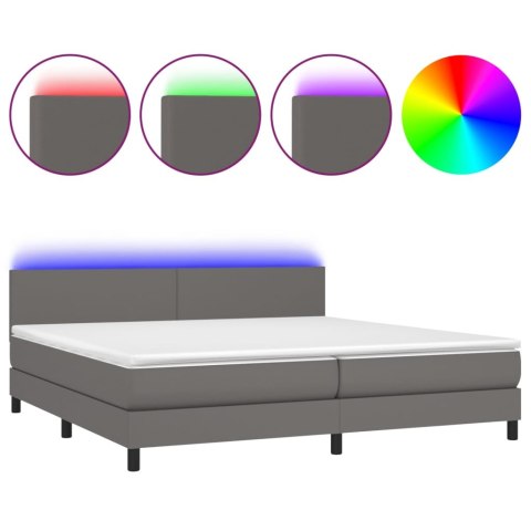 Łóżko kontynentalne z materacem i LED, szara ekoskóra 200x200cm