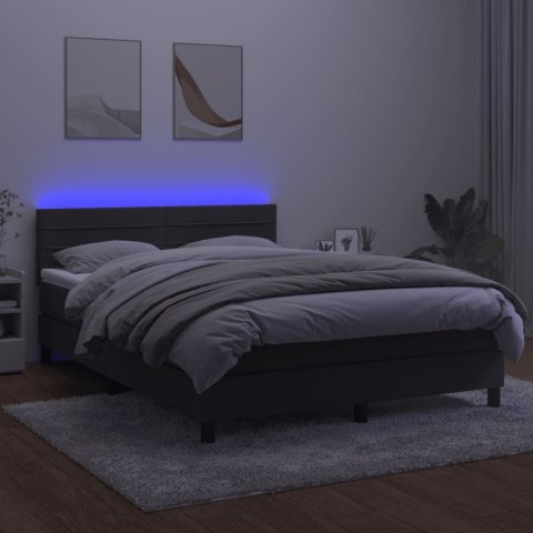 Łóżko kontynentalne z materacem i LED, szary aksamit, 140x190cm