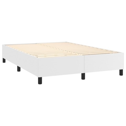 Łóżko kontynentalne z materacem i LED, biała ekoskóra 140x200cm