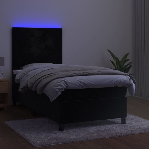 Łóżko kontynentalne z materacem i LED, czarny aksamit 100x200cm
