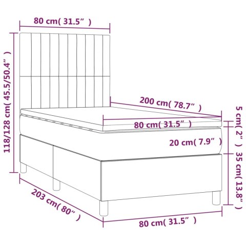 Łóżko kontynentalne z materacem i LED, czarny aksamit 80x200 cm