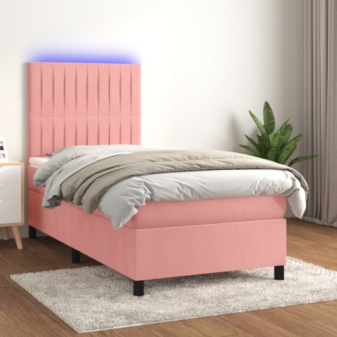 Łóżko kontynentalne z materacem i LED, różowy aksamit 100x200cm