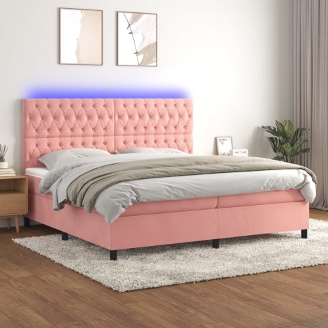 Łóżko kontynentalne z materacem i LED, różowy aksamit 200x200cm