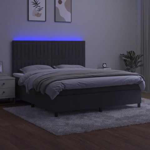 Łóżko kontynentalne z materacem i LED, szary aksamit, 180x200cm