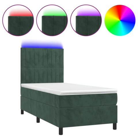Łóżko kontynentalne z materacem i LED zielony aksamit 90x190 cm