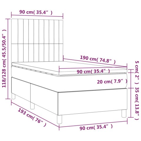 Łóżko kontynentalne z materacem i LED zielony aksamit 90x190 cm