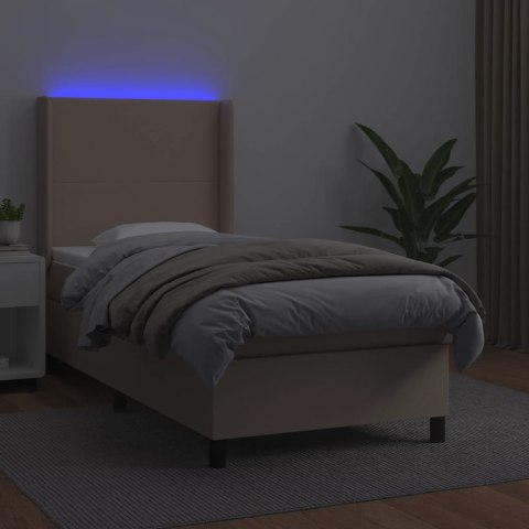 Łóżko kontynentalne, materac i LED cappuccino ekoskóra 90x200cm