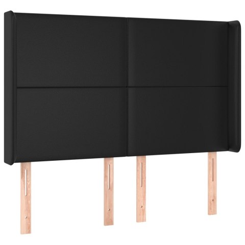 Łóżko kontynentalne, materac i LED, czarna ekoskóra, 140x190 cm