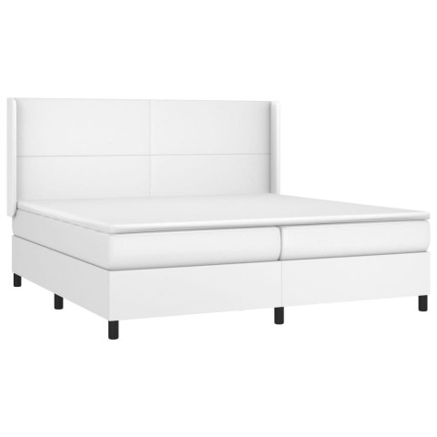 Łóżko kontynentalne z materacem i LED, biała ekoskóra 200x200cm