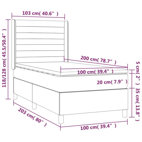 Łóżko kontynentalne z materacem i LED, różowy aksamit 100x200cm
