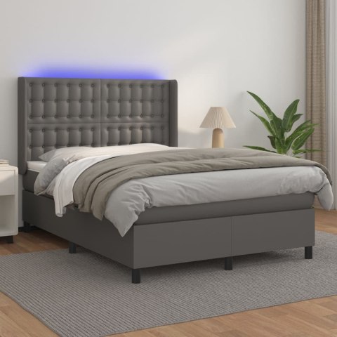 Łóżko kontynentalne z materacem i LED, szara ekoskóra 140x190cm