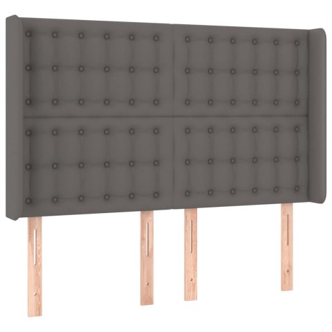 Łóżko kontynentalne z materacem i LED, szara ekoskóra 140x190cm