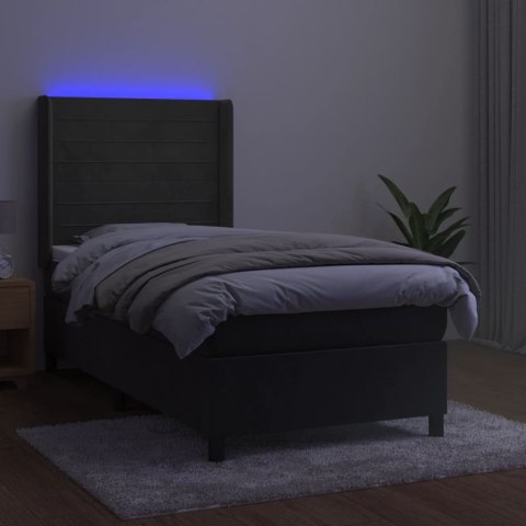 Łóżko kontynentalne z materacem i LED, szary aksamit, 90x190 cm
