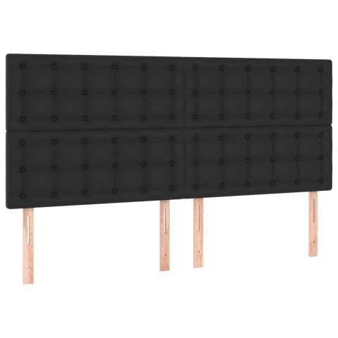 Łóżko kontynentalne z materacem i LED czarna ekoskóra 200x200cm