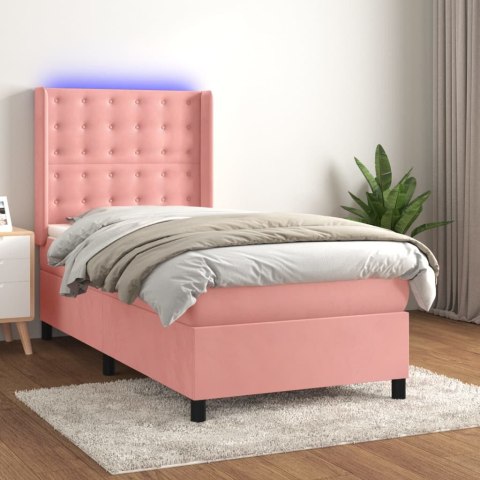 Łóżko kontynentalne z materacem i LED, różowy aksamit 80x200 cm