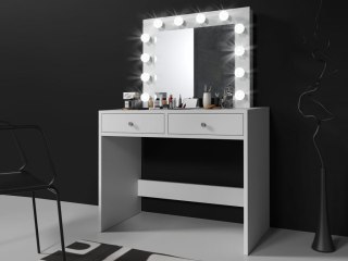 Toaletka z lustrem 12 LED biała, 2 szuflady do makijażu