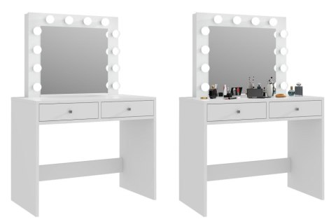 Toaletka z lustrem 12 LED biała, 2 szuflady do makijażu