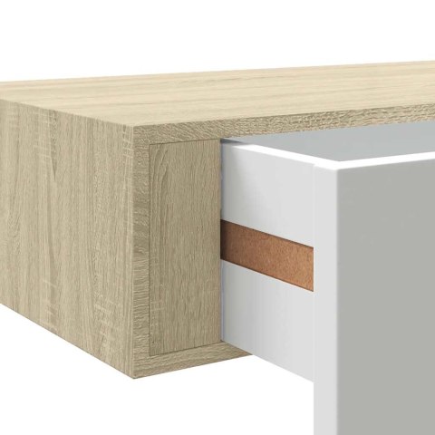 Półka ścienna z szufladą, dąb i biel, 40 x 23,5 x 10 cm, MDF