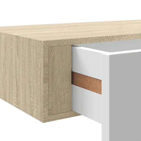 Półki ścienne z szufladą, 2 szt., dąb i biel, 40x23,5x10cm, MDF