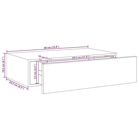 Półki ścienne z szufladą, 2 szt., dąb i biel, 40x23,5x10cm, MDF