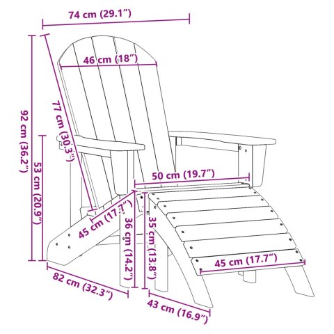 Krzesła Adirondack z podnóżkami 2 szt. granatowy HDPE