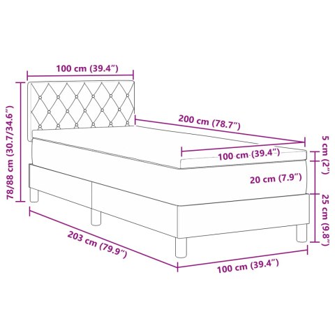 Łóżko Box Spring z Materacem Grafitowe 100x200 cm Aksamit