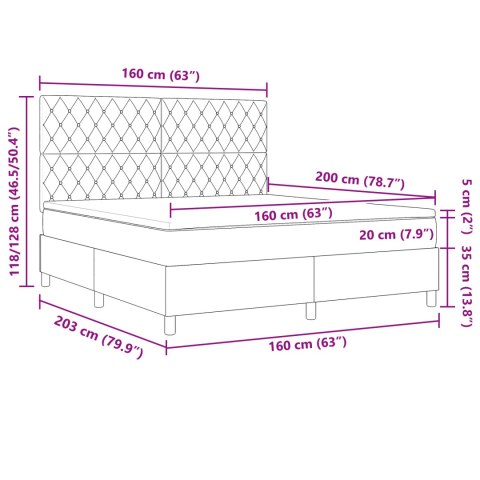 Box Spring Łóżko z Materacem Ciemnoszary 160x200 cm Aksamit