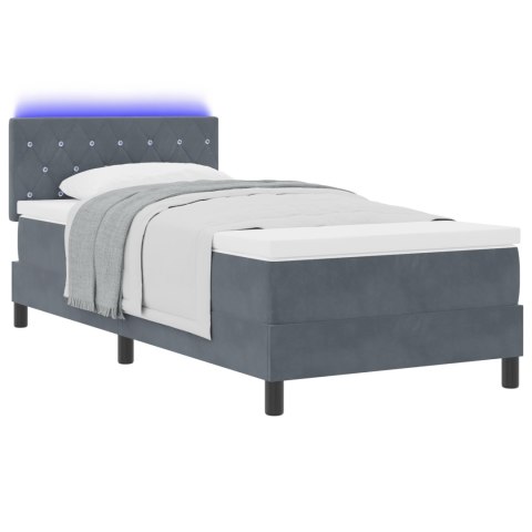 Łóżko Box Spring z materacem i LED Szary Ciemny 90x190 cm Aksamit