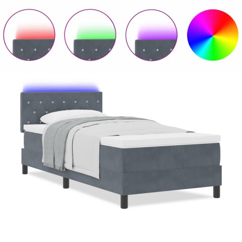 Łóżko Box Spring z materacem i LED Szary Ciemny 90x190 cm Aksamit