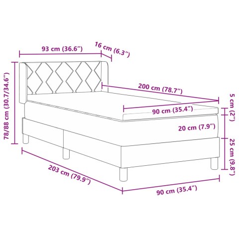 Czarne łóżko Box Spring z materacem 90x200 cm