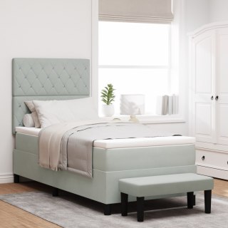Łóżko Box Spring z Materacem & Ławką Jasnoszary 100x200 cm Aksamit