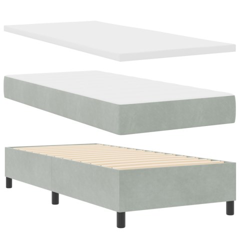 Łóżko Box Spring z Materacem & Ławką Jasnoszary 100x200 cm Aksamit