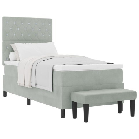 Łóżko Box Spring z Materacem & Ławką Jasnoszary 100x200 cm Aksamit