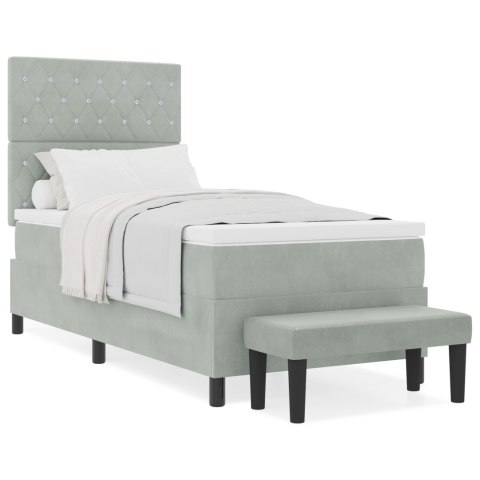 Łóżko Box Spring z Materacem & Ławką Jasnoszary 100x200 cm Aksamit