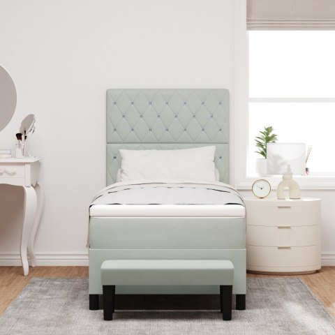 Łóżko Box Spring z Materacem & Ławką Jasnoszary 100x200 cm Aksamit