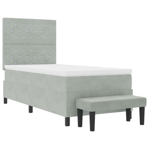 Łóżko Box Spring z Materacem & Ławką Jasnoszary 100x200 cm Aksamit