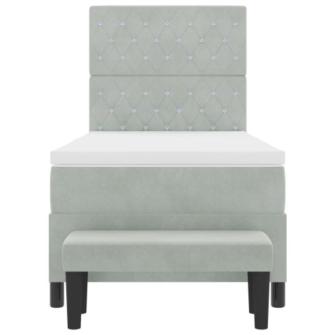 Łóżko Box Spring z Materacem & Ławką Jasnoszary 100x200 cm Aksamit