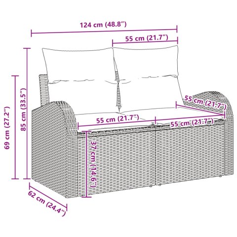 Ośmioelementowy zestaw sof ogrodowych z poduszkami, czarny rattan