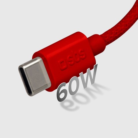 Kabel przewód w oplocie USB-C 60 W 1.5m - czerwony