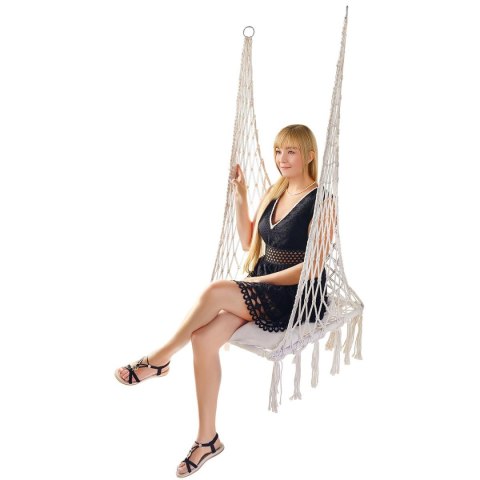 HAMAK AŻUROWY FOTEL WISZĄCY 60x60x120CM Z PODUSZKĄ ECRU