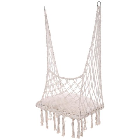 HAMAK AŻUROWY FOTEL WISZĄCY 60x60x120CM Z PODUSZKĄ ECRU