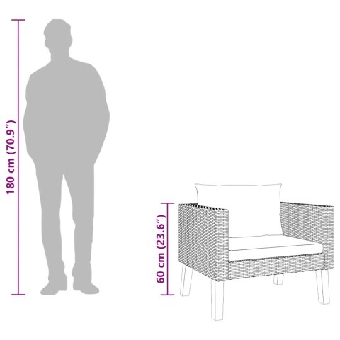 Pojedyncza sofa ogrodowa z poduszkami, rattan PE, beż