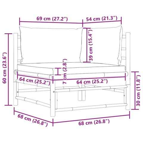 Narożna sofa ogrodowa z ciemnoszarymi poduszkami, bambusowa