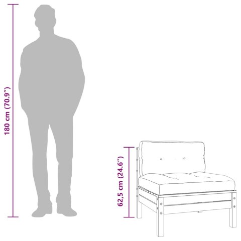 Sofa ogrodowa bez podłokietników, poduszki, impregnowana sosna