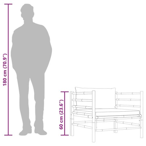 Sofa ogrodowa z ciemnoszarymi poduszkami, bambusowa