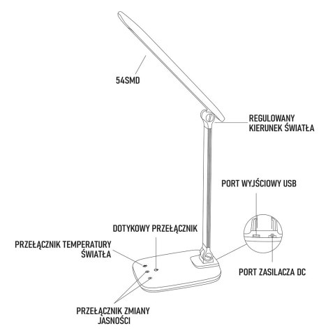 MONTIS MT042 LAMPKA BIURKOWA LED BIAŁA 230V + USB
