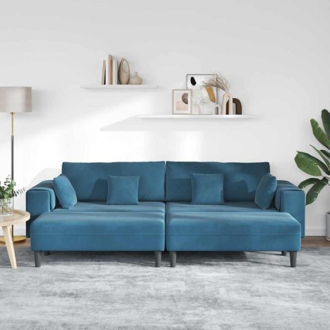 Sofa welurowa z poduszką z poduszką 3 pcs Niebieski 208 cm Aksamit