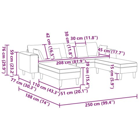Sofa welurowa z poduszką z poduszką 3 pcs Niebieski 208 cm Aksamit