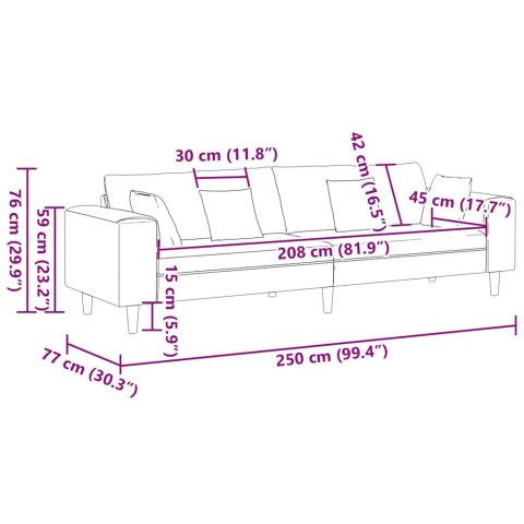 Sofa welurowa z poduszką z poduszką turkusowy 208 cm Aksamit